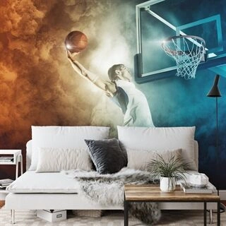 Fototapet Basketballspiller Lavede En Dunk