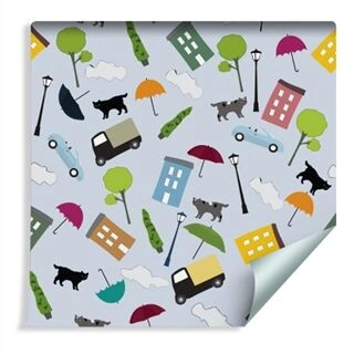 Wallpaper Clouds, Trees, Cats Non-Woven 53x1000