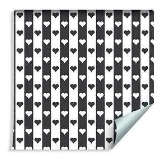 Wallpaper Black And White Stripes And Hearts Non-Woven 53x1000