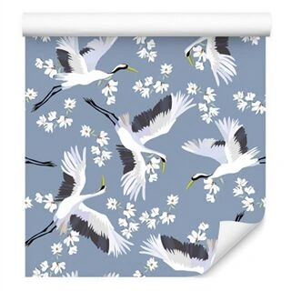 Wallpaper Flying Cranes Among Flowers Non-Woven 53x1000