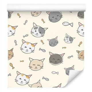 Wallpaper For Children - Kittens And Fish Non-Woven 53x1000