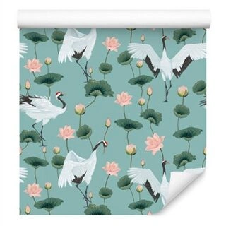 Wallpaper Beautiful Cranes And Flowers Non-Woven 53x1000