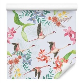 Wallpaper Flying Cranes And Flowers Non-Woven 53x1000