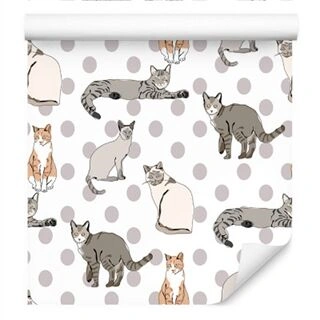 Wallpaper Cats On A Dot Ted Background Non-Woven 53x1000