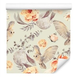 Wallpaper Owls In Flowers Non-Woven 53x1000