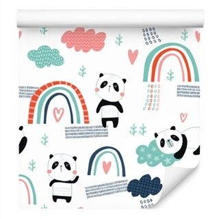 Wallpaper Pandas With A Rainbow In The Background Non-Woven 53x1000