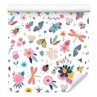 Wallpaper For Children In The Flowers Of Plants Butterflies Insects Non-Woven 53x1000
