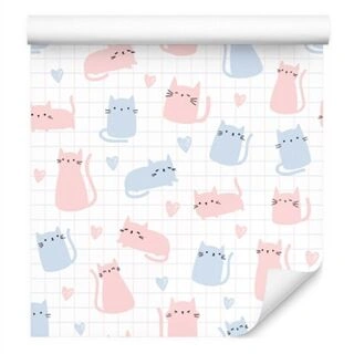 Wallpaper For Children - Colorful Cats And Hearts Non-Woven 53x1000