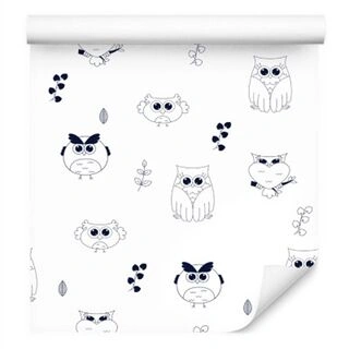 Wallpaper Owls On A White Background Non-Woven 53x1000