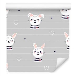 Wallpaper Rabbits On A Striped Background Non-Woven 53x1000