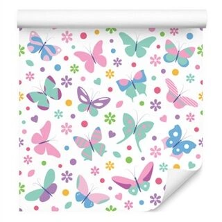 Wallpaper For Children Colorful Butterflies Polka Dots Flowers Non-Woven 53x1000