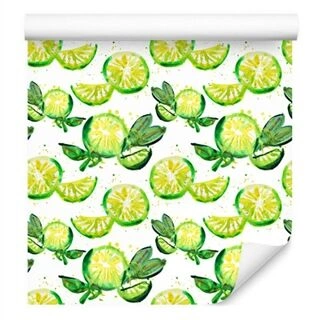 Wallpaper For Kitchen Fruit Lime Leaves Non-Woven 53x1000