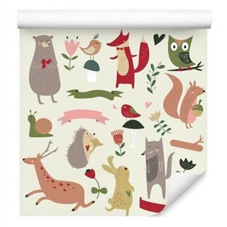 Wallpaper For Children - Forest Animals And Hearts Non-Woven 53x1000