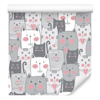 Wallpaper For Children - Cats And Hearts Non-Woven 53x1000