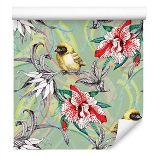 Wallpaper Colorful Birds Among Flowers Non-Woven 53x1000