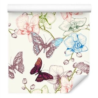 Wallpaper Butterflies Leaves Flowers For Baby Room Non-Woven 53x1000
