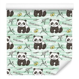 Wallpaper Pandas On Green Background Non-Woven 53x1000
