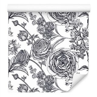 Wallpaper Black And White Roses With Carnations Non-Woven 53x1000