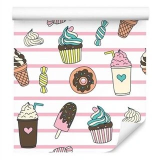 Wallpaper Sweets On A Striped Background Non-Woven 53x1000