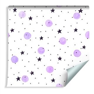 Wallpaper For Children - Purple Polka Dots Painted With Watercolors Non-Woven 53x1000
