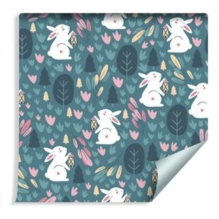 Wallpaper For Children - White Bunnies In The Forest Non-Woven 53x1000