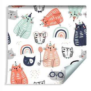 Wallpaper Cats And Rainbows In Scandinavian Style Non-Woven 53x1000