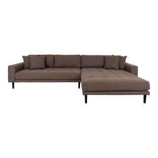 LIdo Lounge Sofa - Lido Lounge Sofa, højrevendt i brun med fire puder og sorte træben, HN1055