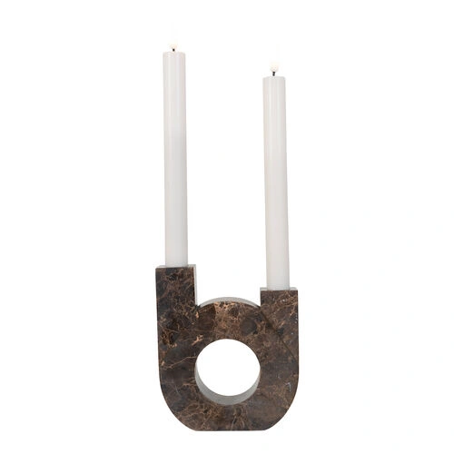 Lysestage - Lysestage i marmor, brun, dobbelt holder, 12x3,5x14 cm