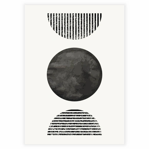 Minimalistisk Illustration med cirkel og halvmåner plakat