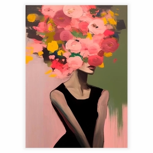 Smuk farverig kvinde med blomster i håret plakat
