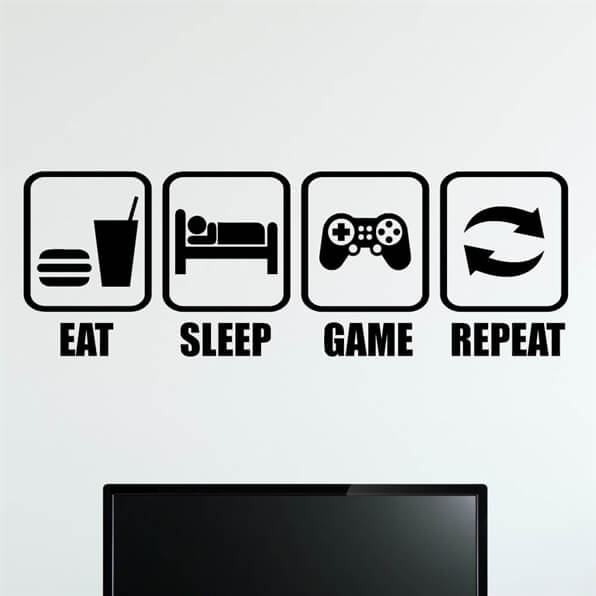 GAMIN ZONE Türschild 'Eat Sleep Game Repeat' | 20 X 30 Cm, PVC-Hartschaum | Gelb/Schwarz, Wetterfest