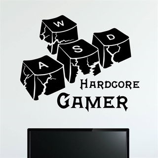 wallstickers med tastatur knapper og teksten Hardcore Gamer 