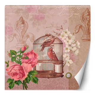 Fototapet, Shabby Chic stil blomster fugle pink baggrund - Andrea Haase