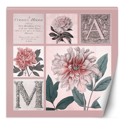 Fototapet, Shabby Chic Pink Collage Flowers - Andrea Haase