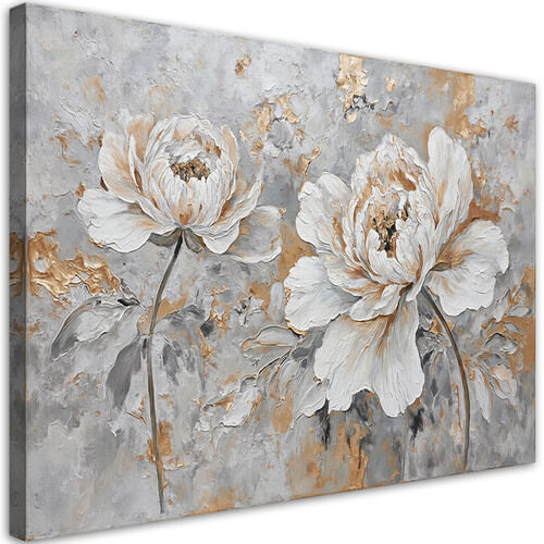 Lærred print, Rose Blomst Sølv Guld - (60x40)