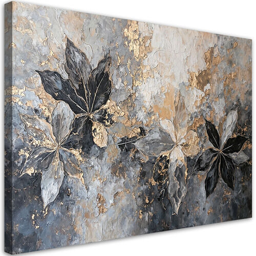 Lærred print, Blade Abstrakt Tekstur Guld - (60x40)