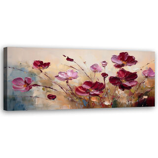 Lærred print, Røde valmueblomster malet - (90x30)