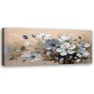 Lærred print, Abstraktion af grå blomsterbuket - (120x40)