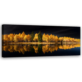 Lærred print, Landskab Skov Natur Guld - (90x30)