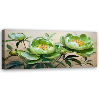 Lærred print, Pæonblomster Grøn Sammensætning - (120x40)