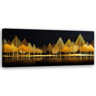 Lærred print, Golden Forest Abstrakt Natur - (150x50)