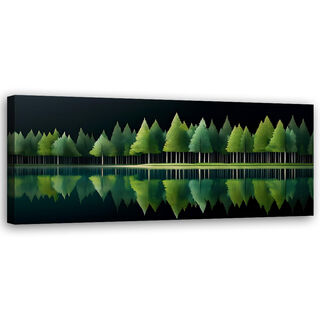Lærred print, Grøn Skov Sø Natur - (120x40)