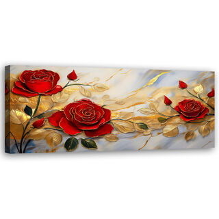 Lærred print, Roser guld blomster marmor baggrund - (90x30)
