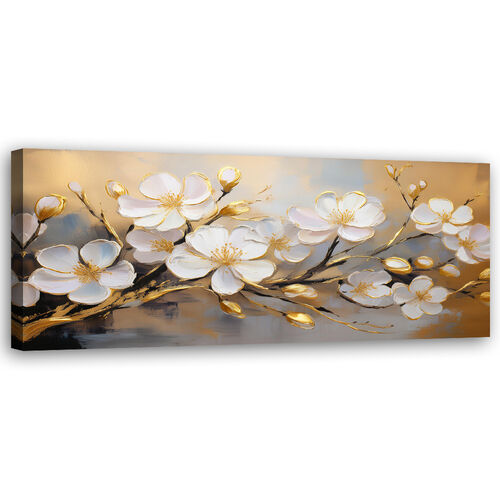 Lærred print, Moderne hvide blomster planter kvist. - (90x30)