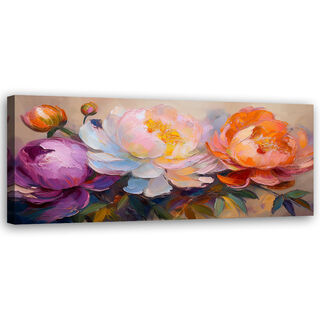 Lærred print, Pæon Blomster Planter Farverige - (90x30)