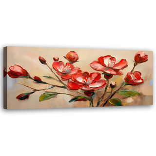 Lærred print, Røde Blomstrende Blomster Planter - (90x30)