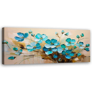 Lærred print, Turkis Blomster Planter Naturbuket - (90x30)