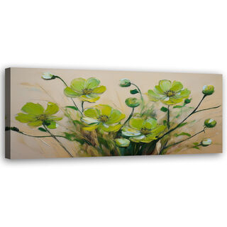 Lærred print, Grønne Blomster Planter Sammensætning - (90x30)