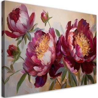 Lærred print, Pæoner Blomster Rød Natur - (100x70)
