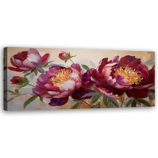 Lærred print, Pæoner Blomster Rød Natur - (90x30)
